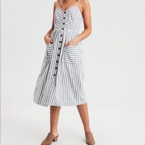 American Eagle Blue and White Stripe Midi Dress